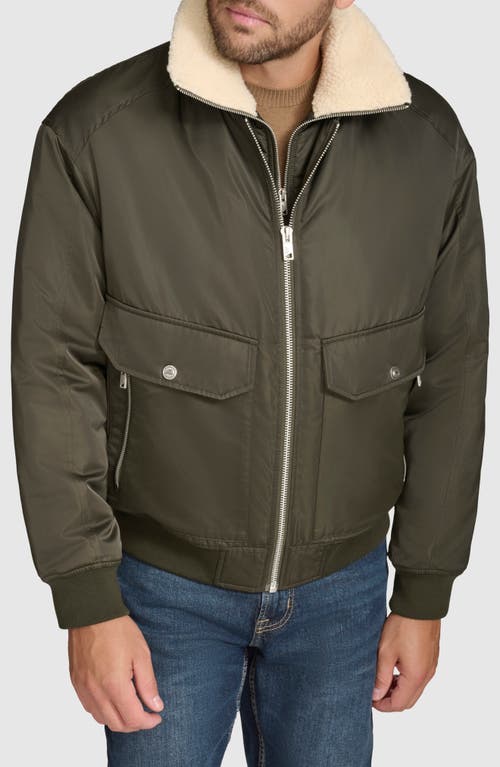 Shop Andrew Marc Flight Satin Aviator Jacket With Removable Bib In Olive