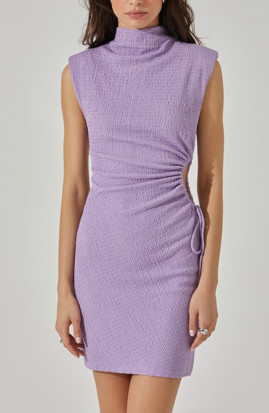 Shop Astr The Label Side Ruched Cutout Detail Minidress In Lavender