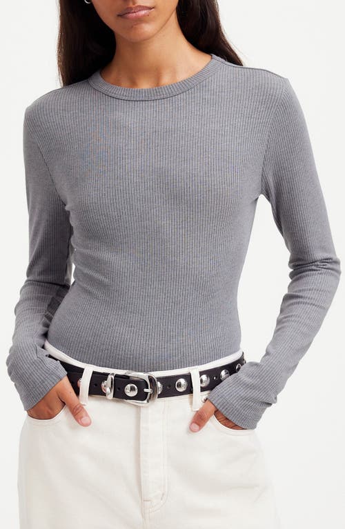 Shop Madewell Drapey Long Sleeve Rib T-shirt In Heather Black Charcoal