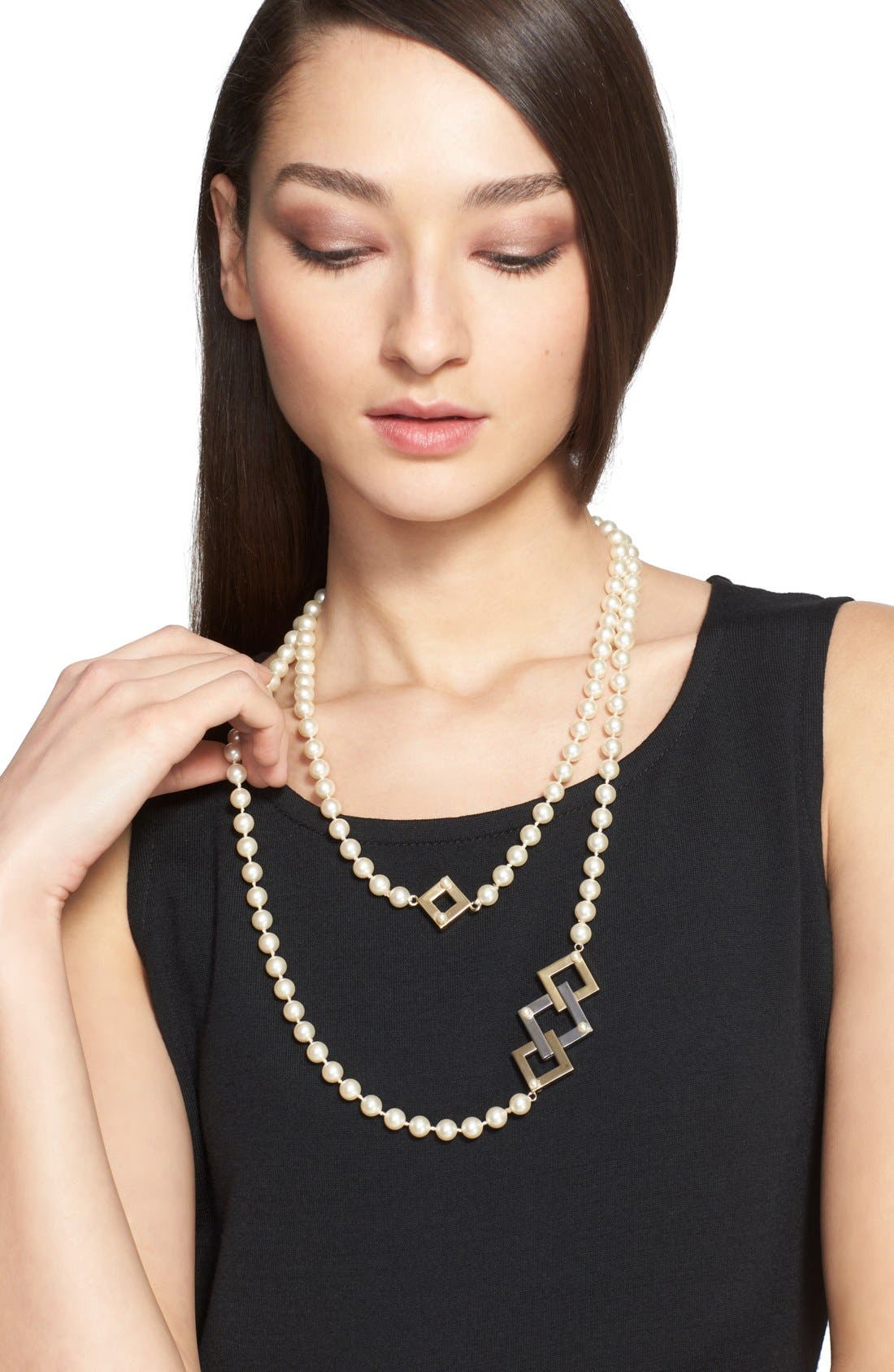 St. John Collection TwoTone Station Faux Pearl Double Strand Necklace