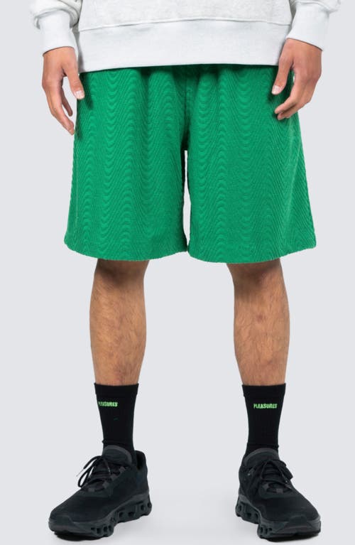 PLEASURES Zen Terry Cloth Drawstring Shorts Green at Nordstrom,