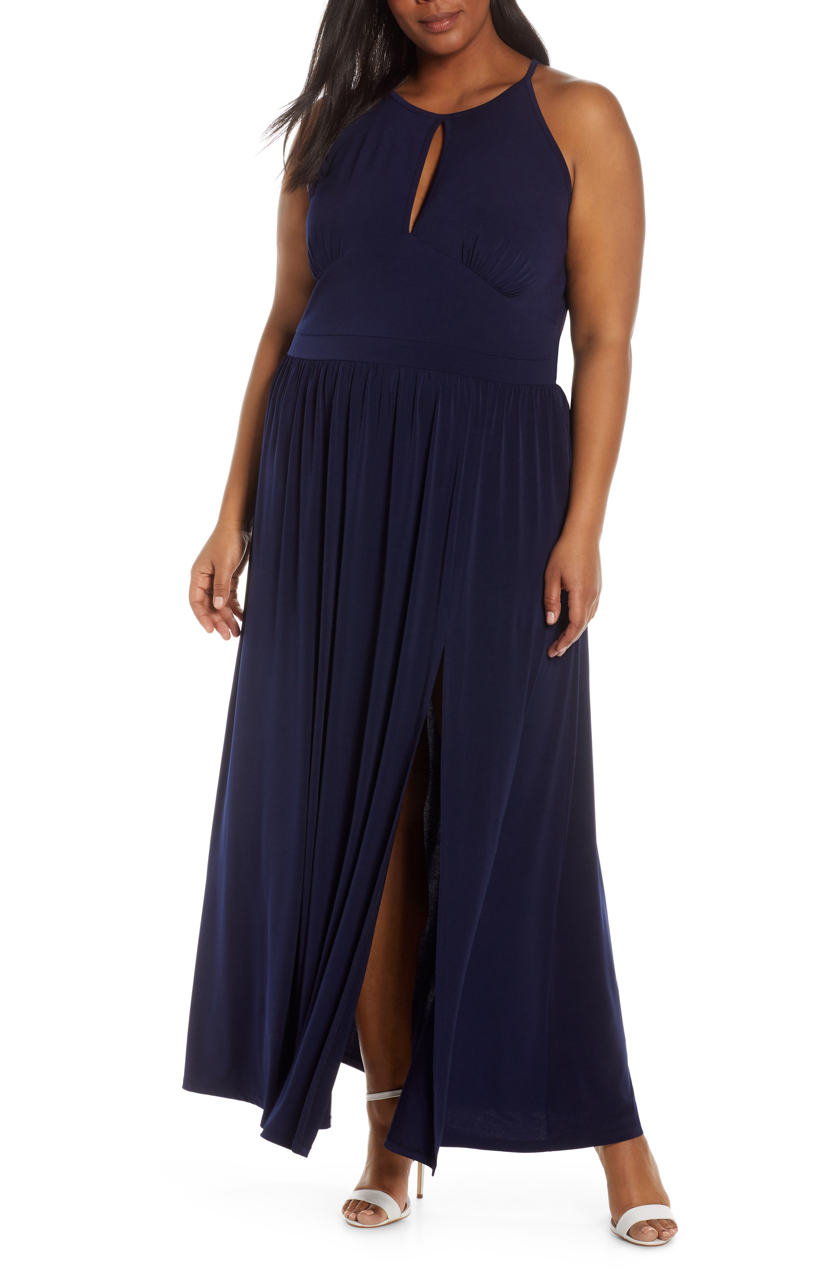 Plus Size Michael Michael Kors Keyhole Detail Halter Top Maxi Dress, Blue