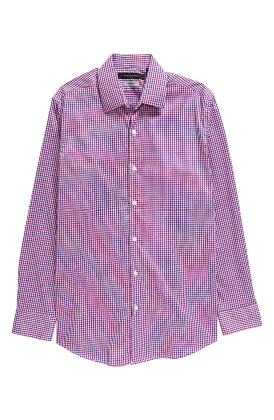 Andrew Marc Kids' Skinny Fit Windowpane Check Stretch Button-up Shirt In Fuschia/ White