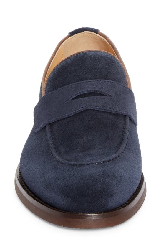 Shop Brunello Cucinelli Suede Penny Loafer In Blue