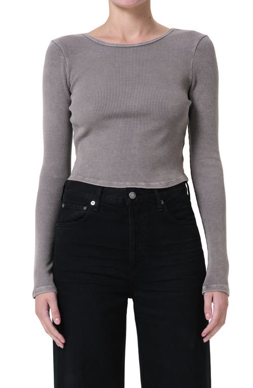 Shop Agolde Nova Long Sleeve Crop Rib T-shirt In Owl