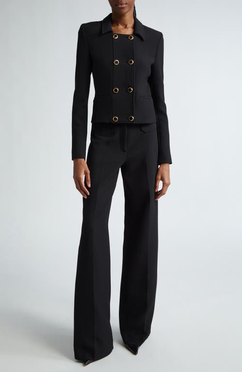 Shop St John St. John Collection Double Breasted Stretch Crepe Crop Jacket In Black