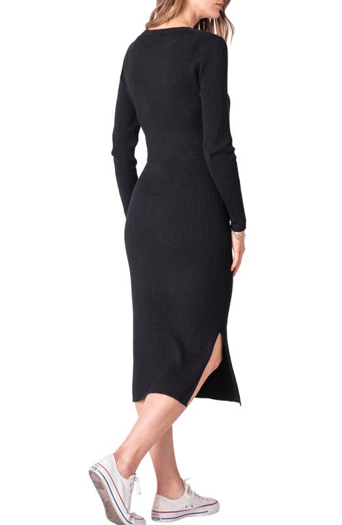 Shop Seraphine Long Sleeve Rib Maternity/nursing Midi Dress In Black