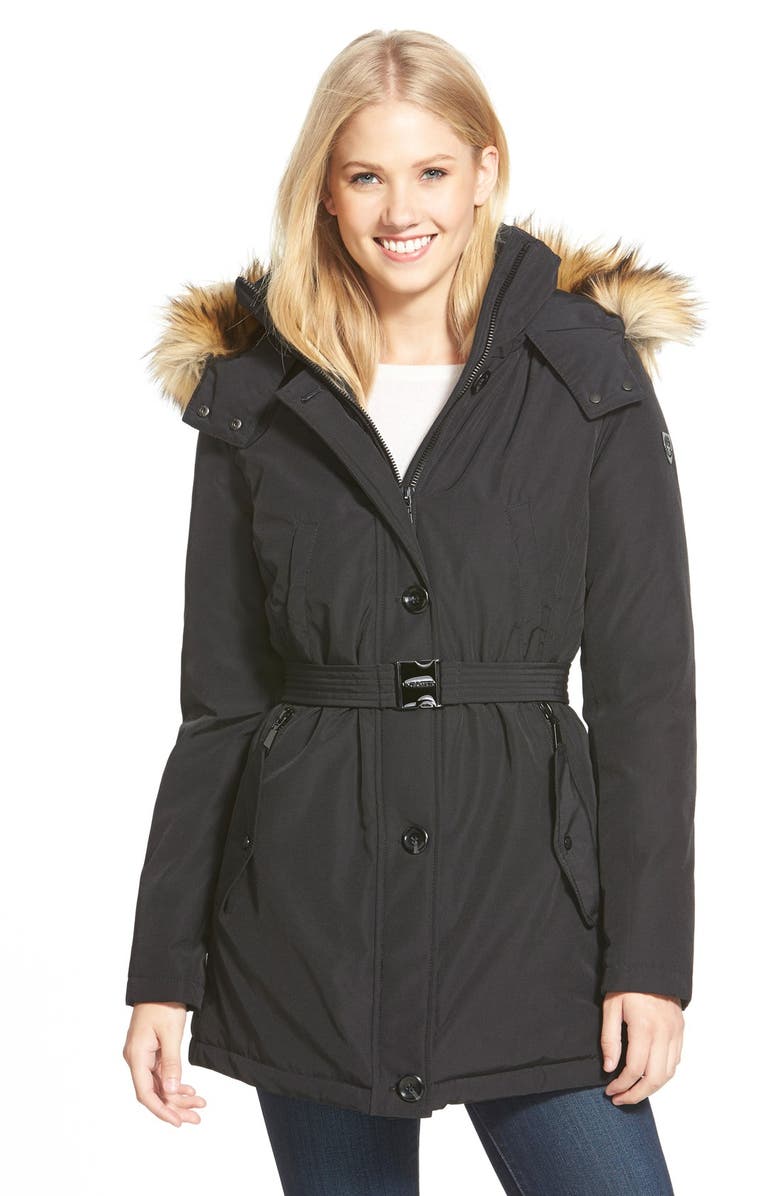 Vince Camuto Faux Fur Trim Belted Down & Feather Fill Parka | Nordstrom