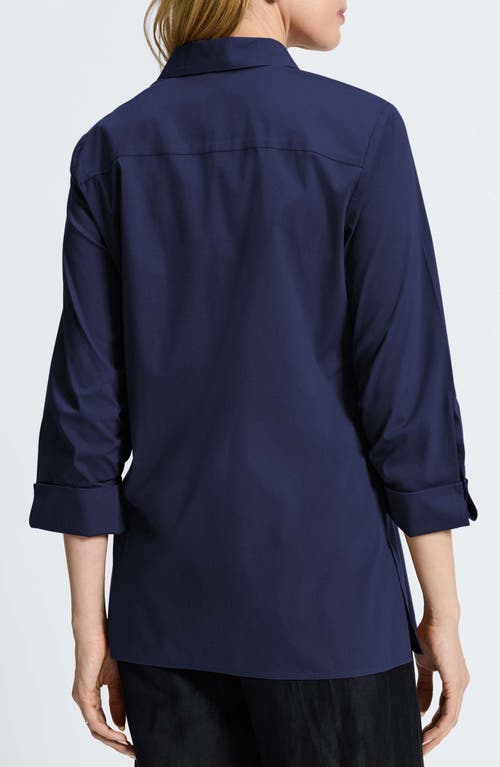 Foxcroft Evelyn Three-quarter Sleeve Button-up Shirt In Navy