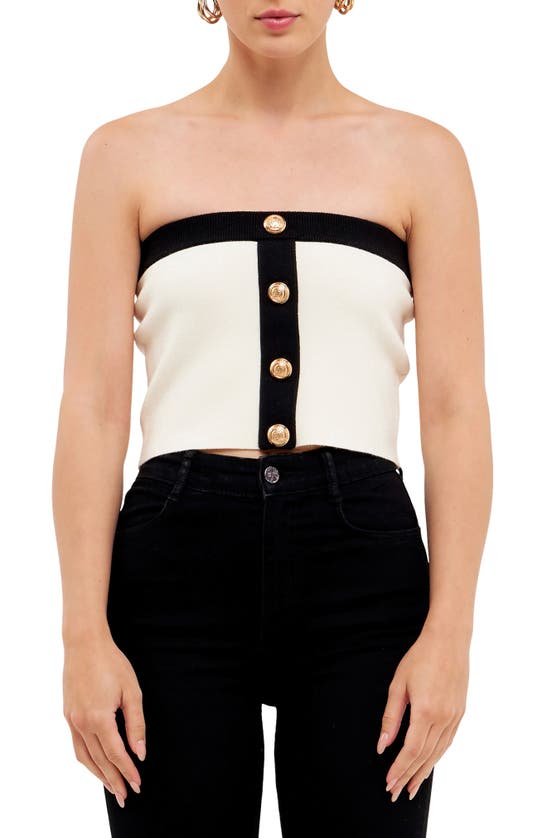 Endless Rose Colorblock Strapless Knit Top In Cream/ Black