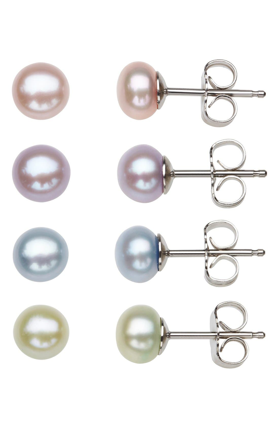 HONORA Freshwater Pearl Stud Earrings (Girls) (Set of 4) Nordstrom