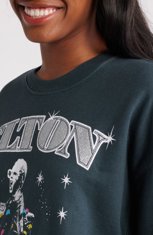 Daydreamer Elton John Olympia Cotton Graphic Sweatshirt In Vintage Black
