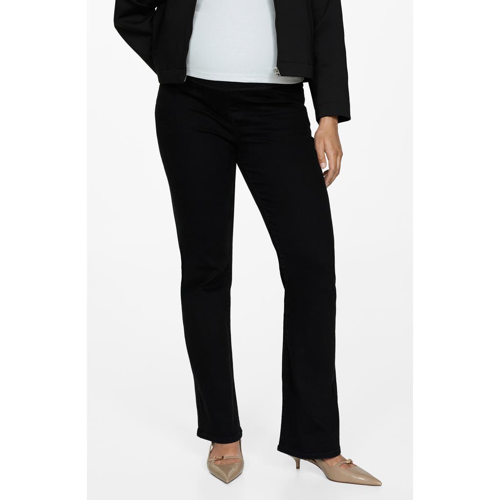 Shop Mango Over The Bump Flare Maternity Jeans In Black Denim
