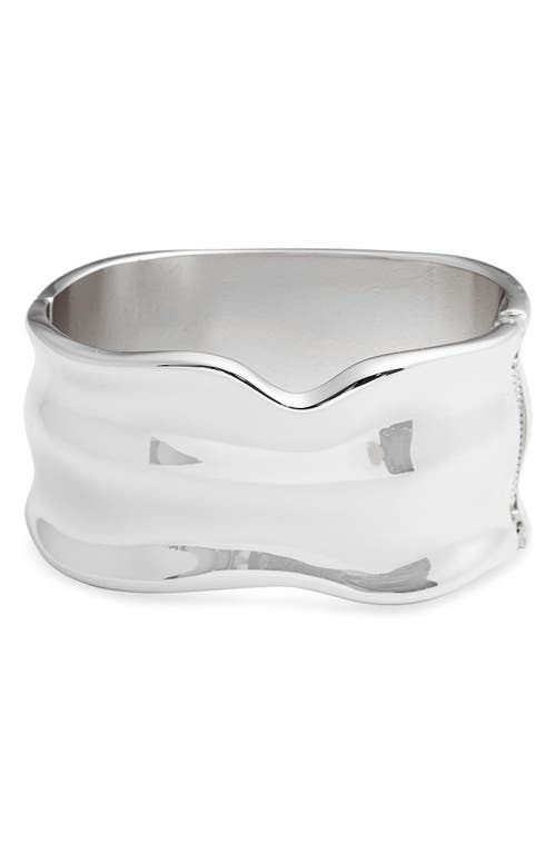 Shop Open Edit Molten Wide Hinged Cuff Bracelet In Rhodium