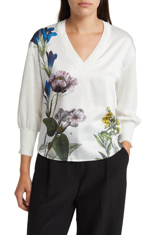 Raili Floral V-Neck Graphic Sweatshirt in White