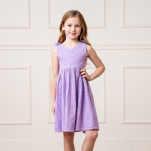 Shop Hope & Henry Girls' Organic Eyelet Bow Shoulder Dress, Kids In Lavender Eyelet