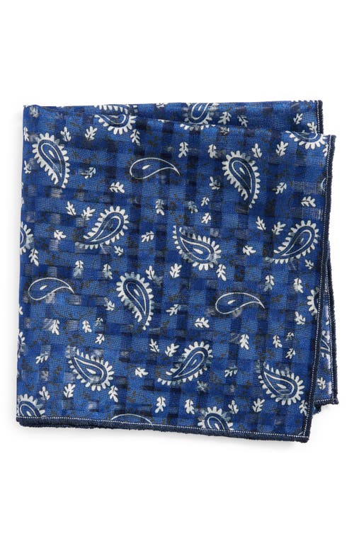 CLIFTON WILSON Paisley Silk Pocket Square in Blue
