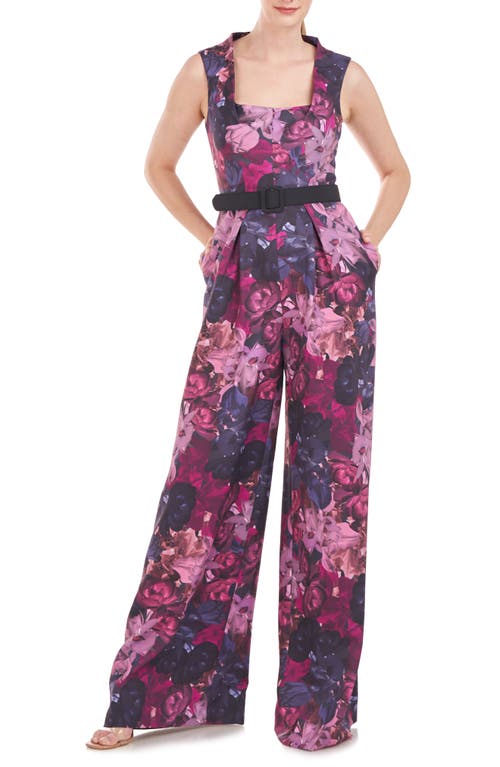 Vivica Floral Belted Wide Leg Jumpsuit in Boysenberry Multi