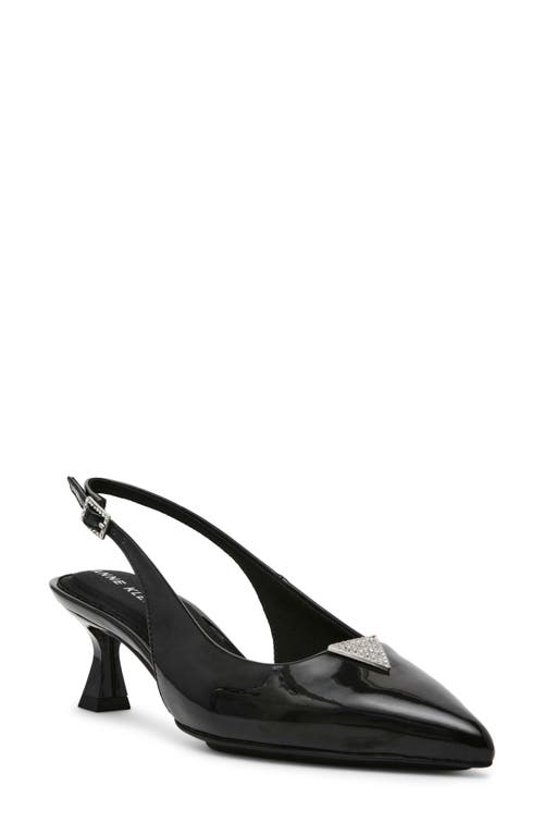 Shop Anne Klein Iset Slingback Pointed Toe Kitten Heel In Black Patent