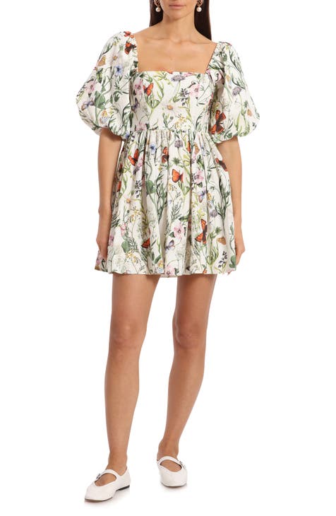 Avec Les Filles Cotton Fruit Floral Smocked Midi Dress