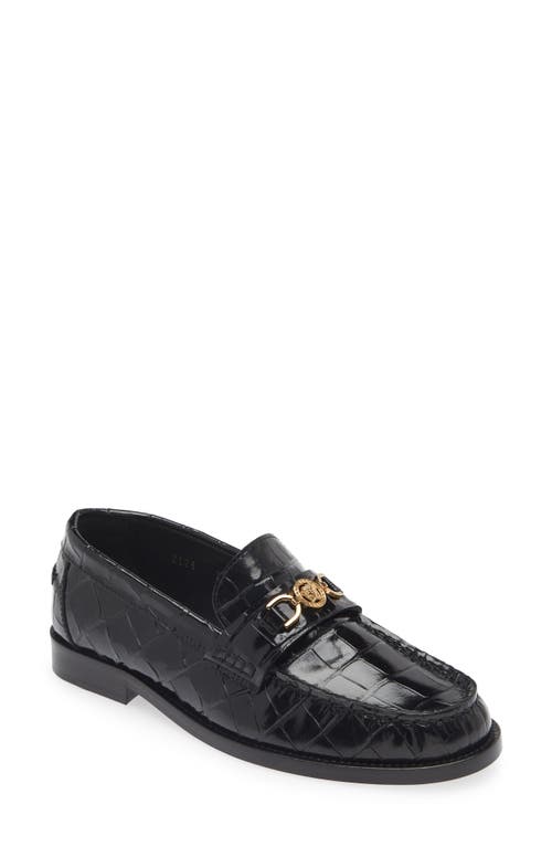 Versace Medusa '95 Croc Embossed Leather Loafer Black at Nordstrom,