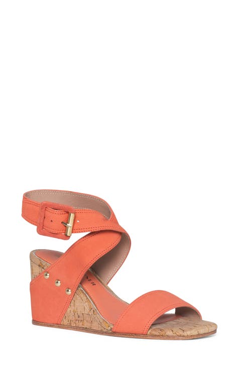 Orange low cheap wedge sandals