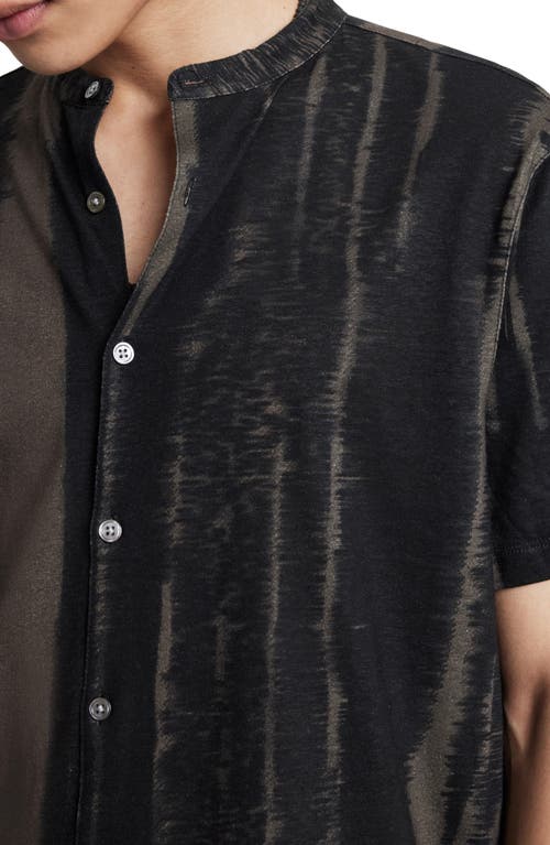 Shop John Varvatos Linen & Cotton Knit Short Sleeve Button-up Shirt In Black