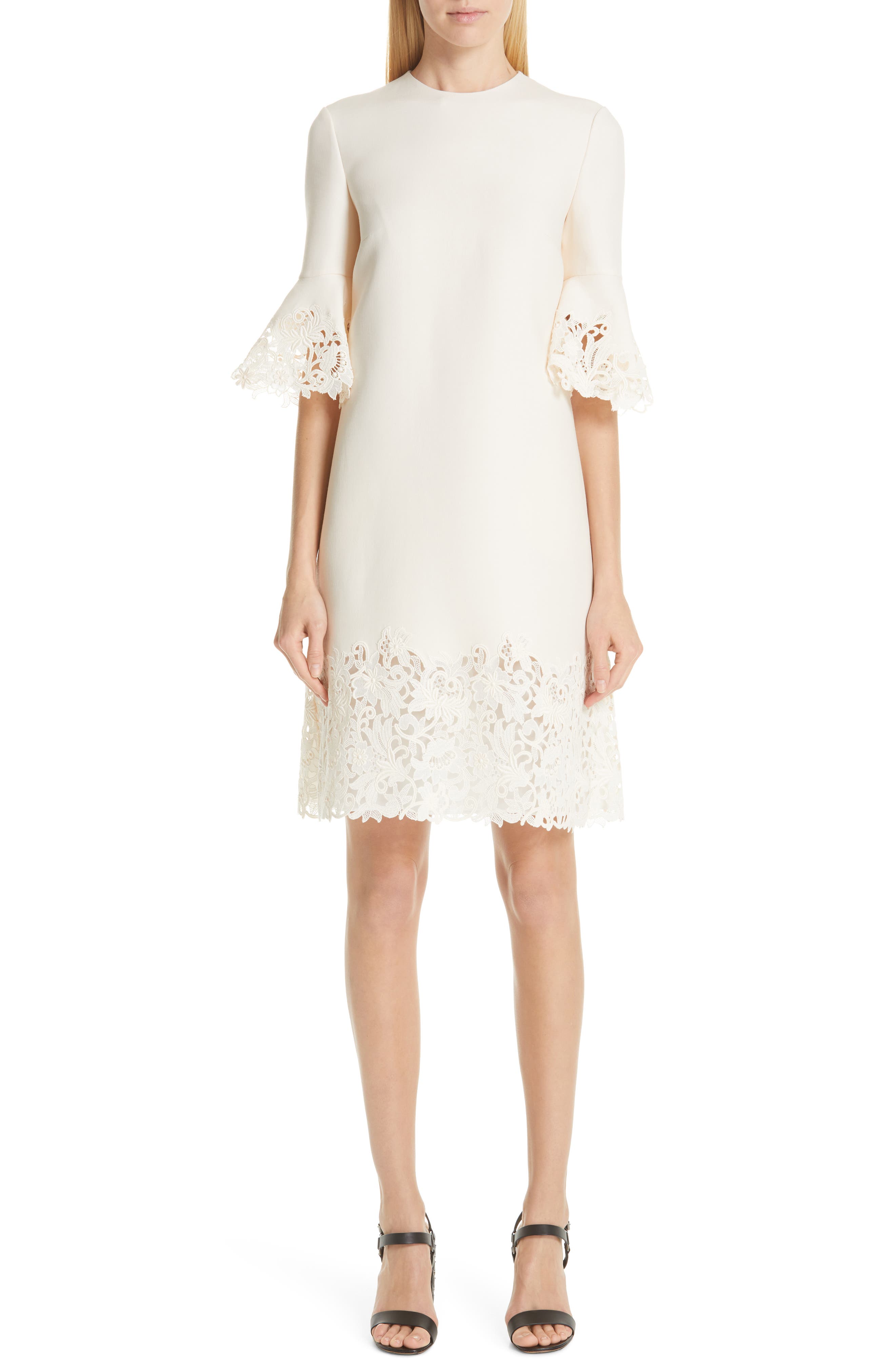 Valentino Lace Trim Wool & Silk Dress, US / 42 IT - Grey