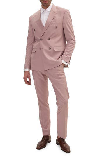 Ron Tomson Super 120s Wool Double Breasted Tuxedo Jacket In Blush
