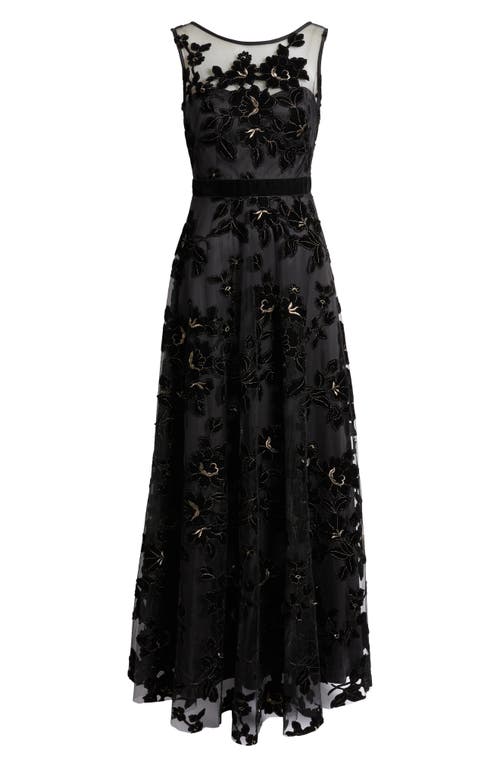 Shop Eliza J Flocked Metallic Tulle Gown In Black