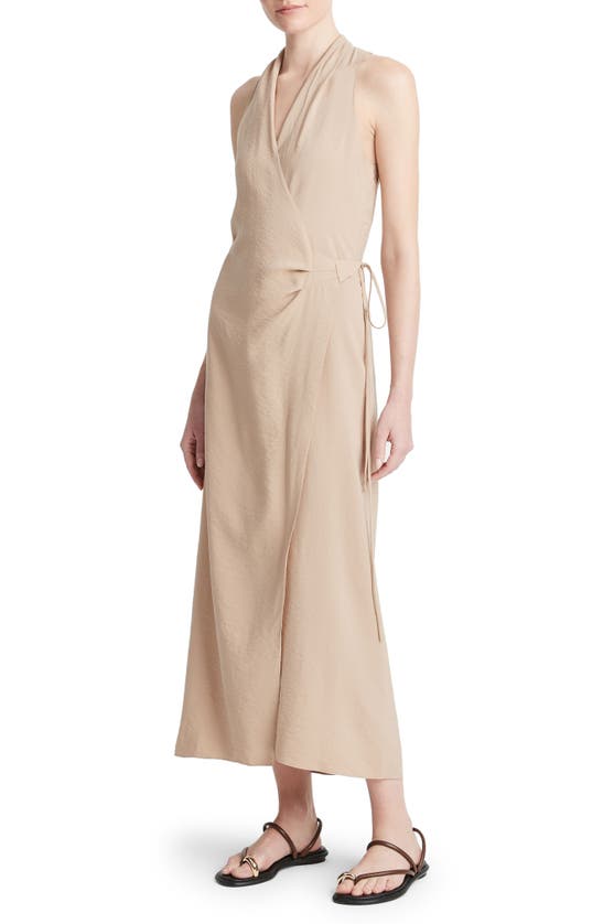 Shop Vince Sleeveless Wrap Dress In Pale Wheat