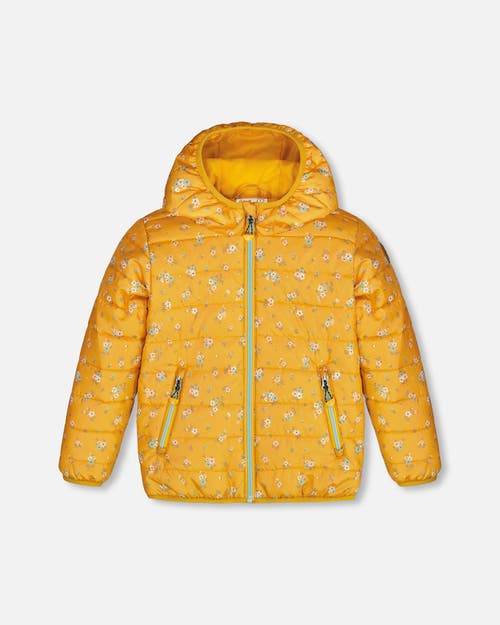 Deux Par Deux Girl's Quilted Mid-Season Jacket Yellow Little Flowers Print at Nordstrom, Size 7