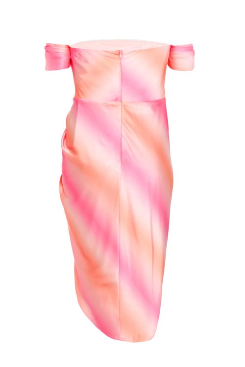 Shop Quiz Satin Bardot Midi Dress In Pink