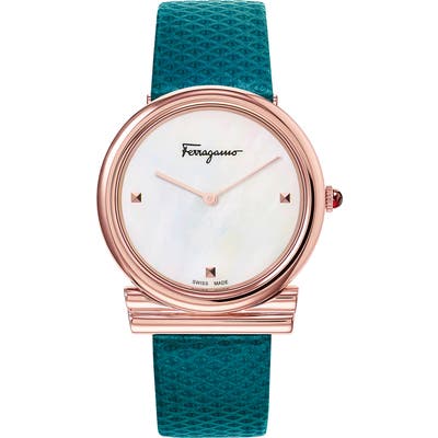Salvatore Ferragamo Gancino Slim Karung Leather Strap Watch,