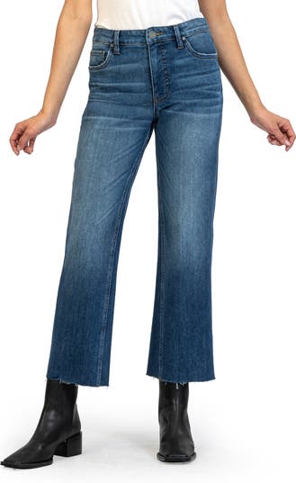 Kut-Kelsey White Raw Hem Ankle Flare Jean