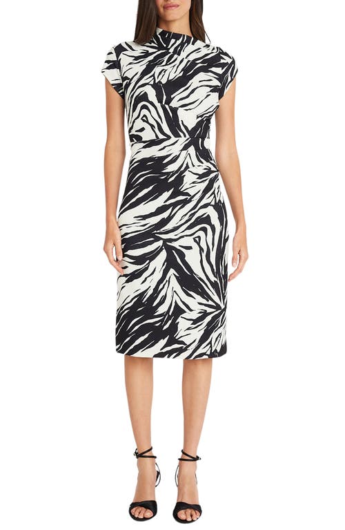 Maggy London Abstract Print Sheath Midi Dress Black/Ivory at Nordstrom,