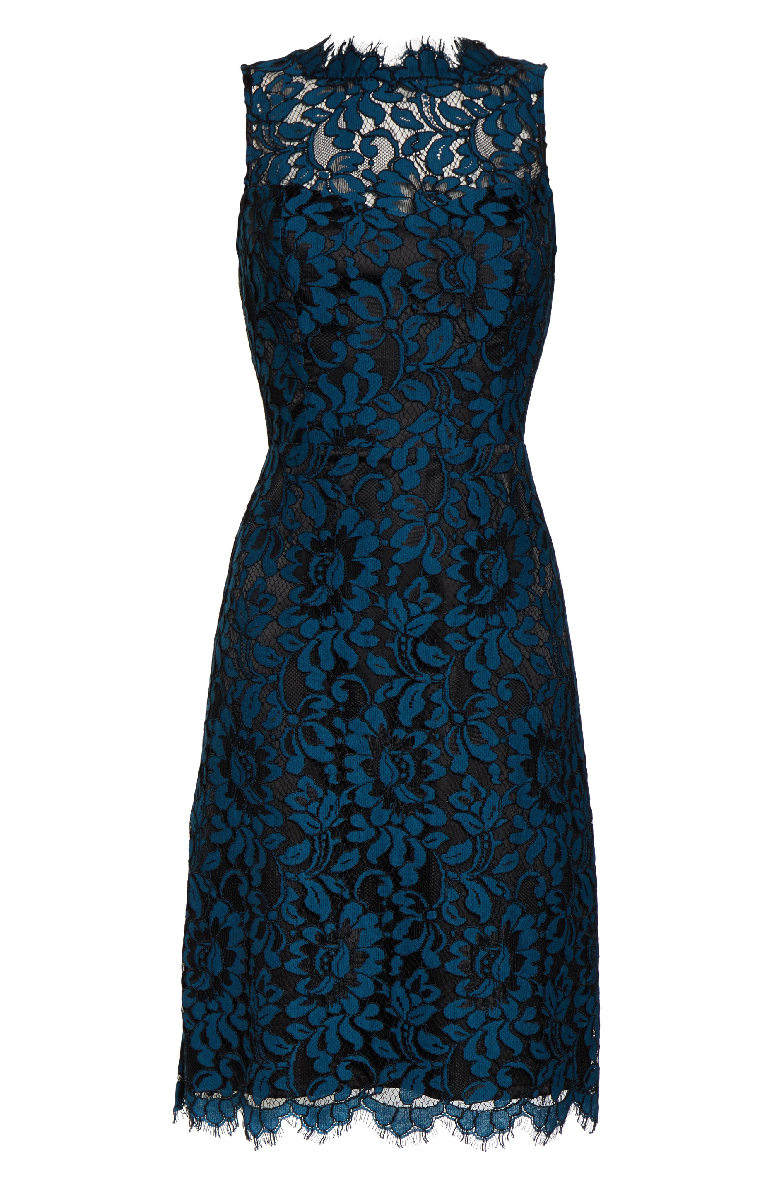 eliza j high neck lace sheath dress