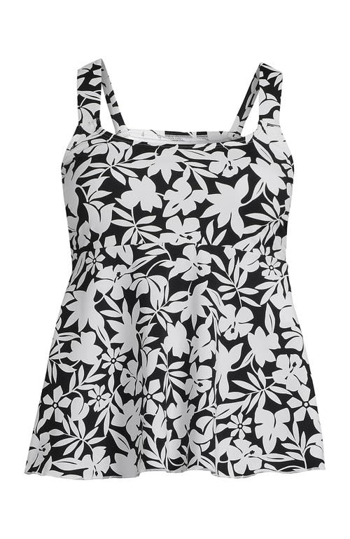Lands' End Plus Size Dd-cup Flutter Scoop Neck Tankini Top Comfort Adjustable Straps In Black Havana Floral