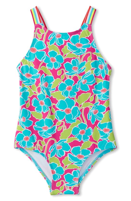 Shop Hatley Kids' Floating Poppies One-piece Swimsuit In Purple