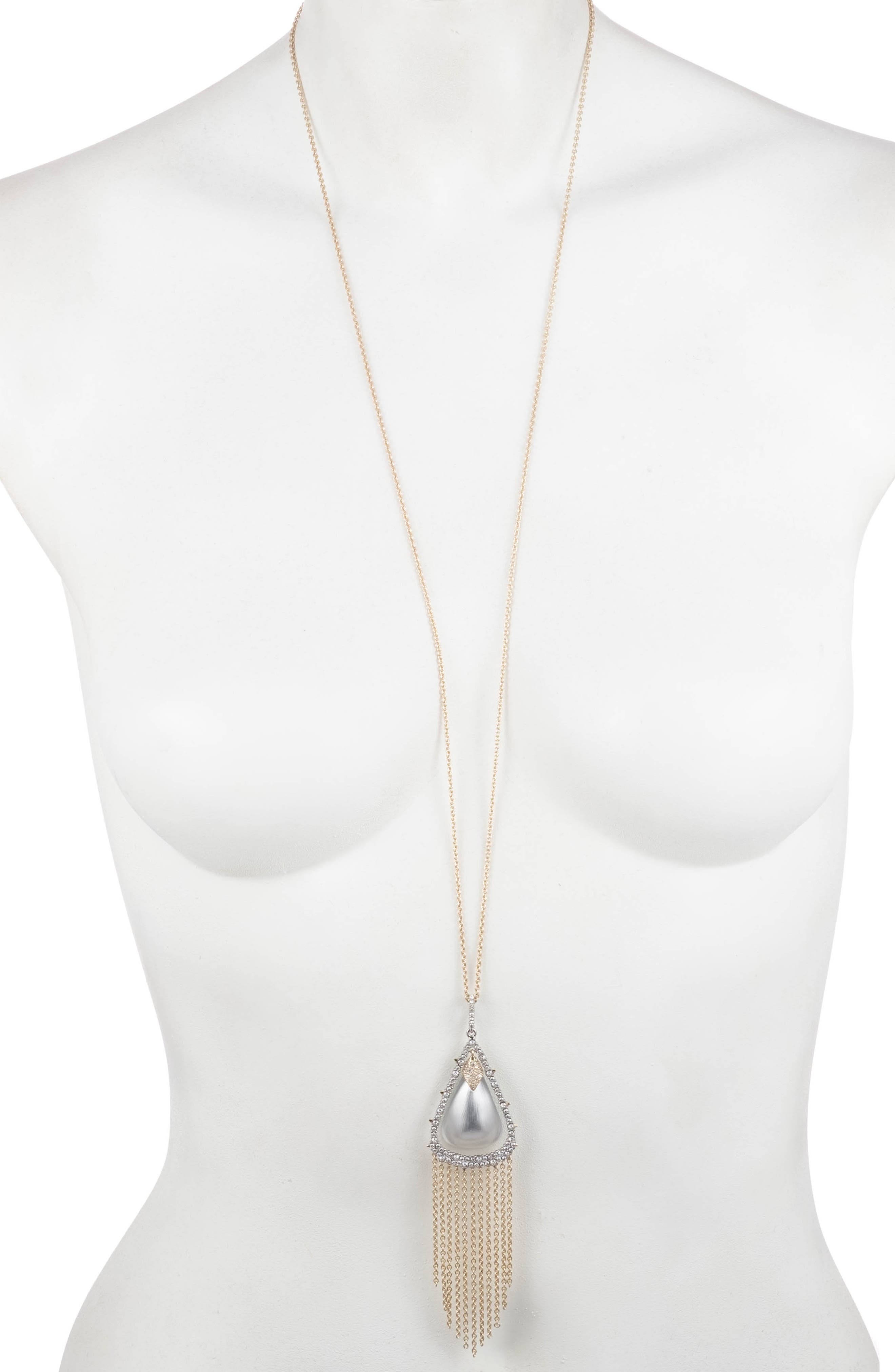 Alexis Bittar Crystal Capped Tassel Pendant Necklace In Grey