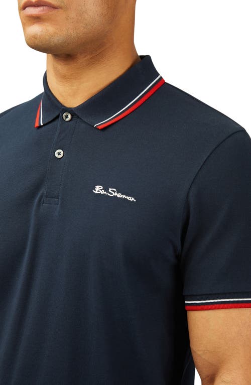 Shop Ben Sherman Signature Tipped Organic Cotton Piqué Polo In Dark Navy