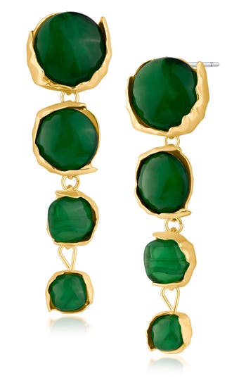 Jardin Graduated Sculpted Circle Linear Drop Earrings In Green/gold