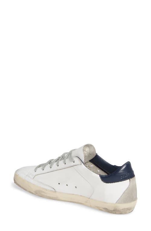 Golden Goose Superstar Distressed Leather Sneakers In White/ice/night Blue