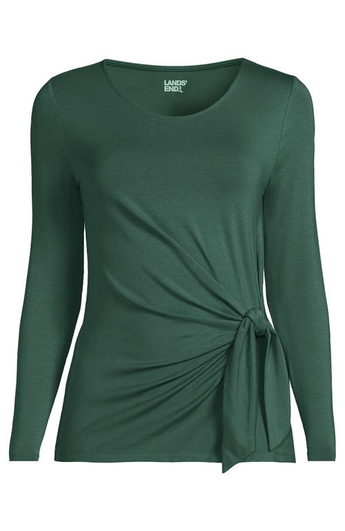 Shop Lands' End Long Sleeve Lightweight Tie Front Top In Washed Evergreen