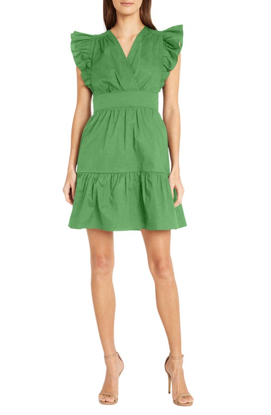 Donna Morgan For Maggy Ruffle Sleeve Minidress In Vibrant Green