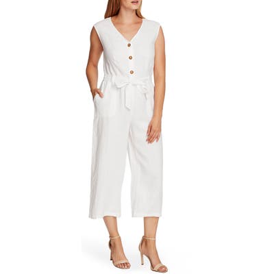 Vince Camuto Crop Linen Jumpsuit, White