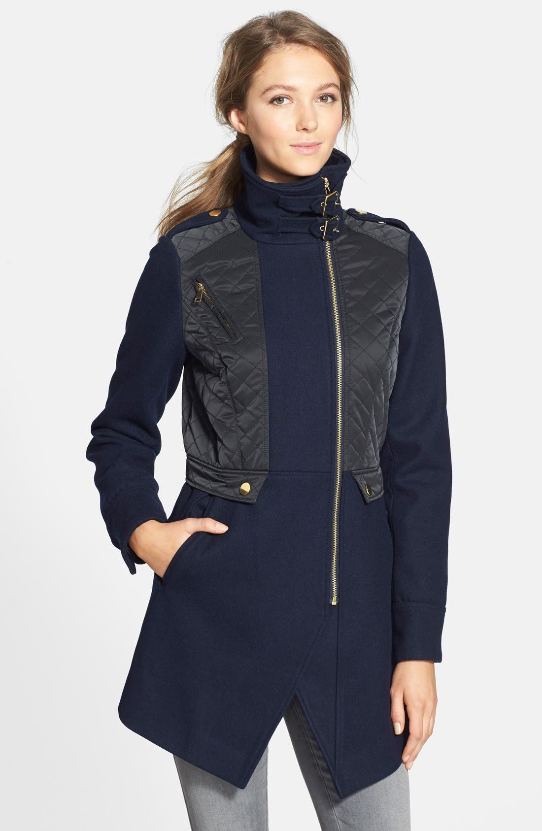 French Connection Quilt Panel Asymmetrical Wool Blend Coat Nordstrom