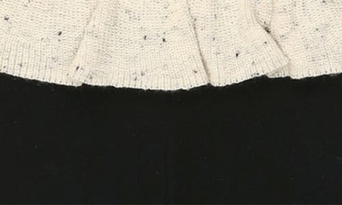 Maniere Manière Flecked Ruffle Long Sleeve Cotton Blend Top & Leggings Set In Black/white