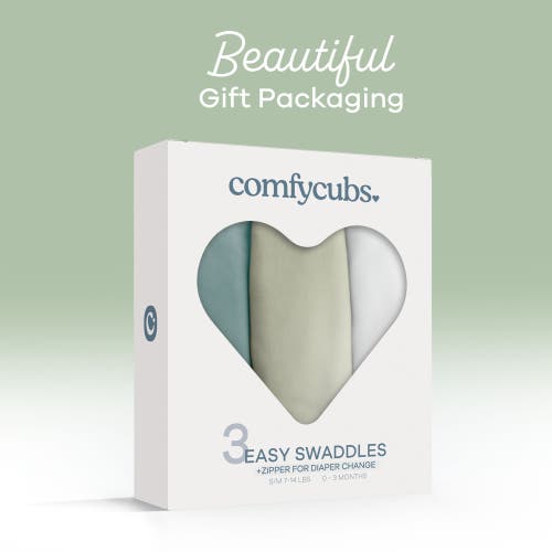 Comfy Cubs Swaddle Blankets With Easy Access Zipper In Stone, Sage, Azul