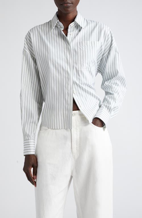 Shop Brunello Cucinelli Striepmonili Trim Cotton & Silk Poplin Button-up Shirt In White/green